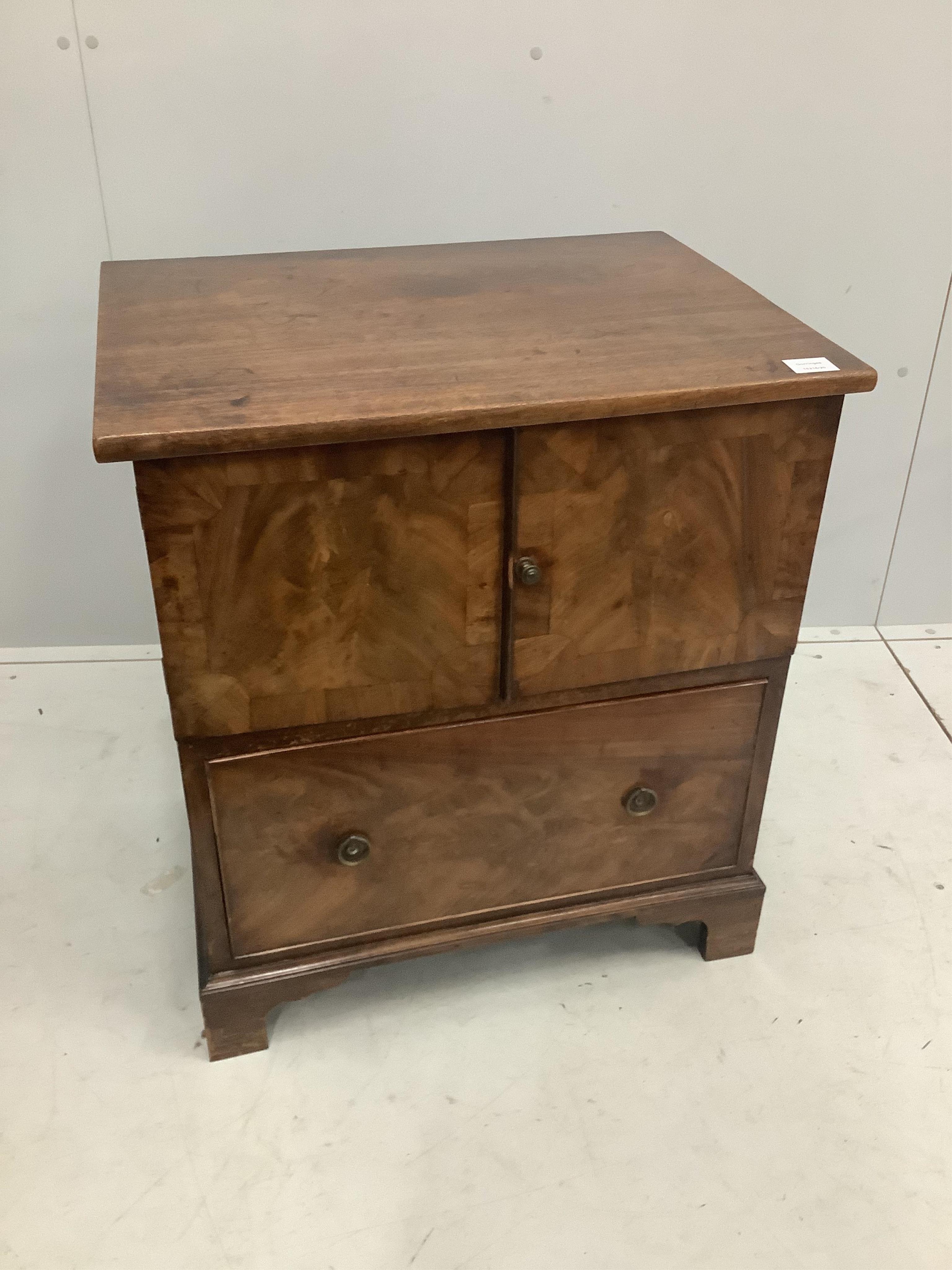 A George III mahogany bedside cabinet, width 65cm, depth 50cm, height 73cm. Condition - fair